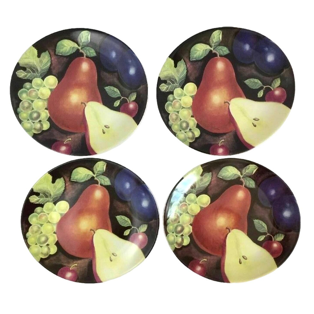 Set 4 Furio Eden Fruit Pear Grape Plumb Oval Salad Dessert Plates 8 3/8 x 7 3/4"